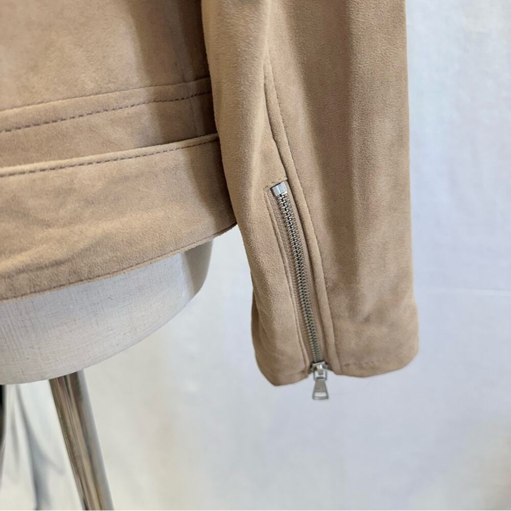 Ugg Stacey suede leather moto biker jacket belted size medium sand color - Picture 11 of 16